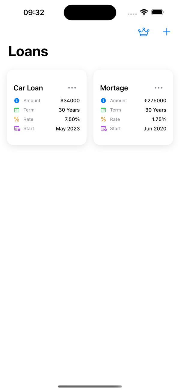 Keep multiple loan scenarios on a simple mobile dashboard.