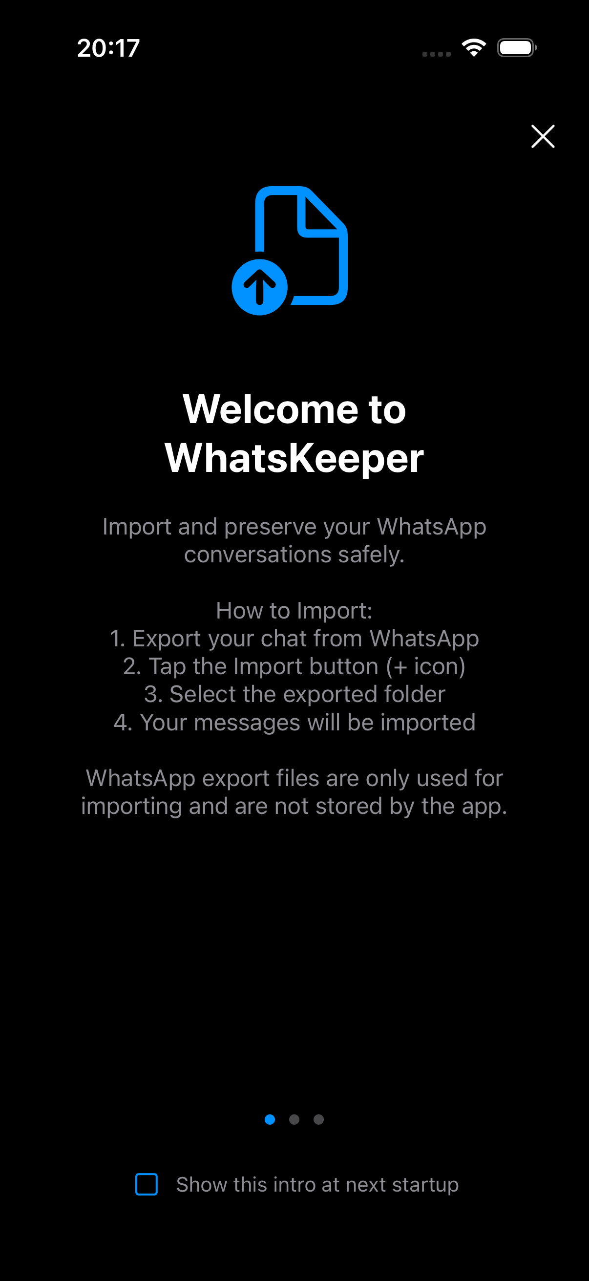 The introduction explains the private import flow before any messages are added.